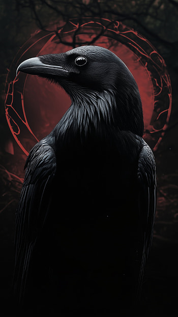 Dark Raven Portrait: Red & Black , raven, dark, portrait, red and black HD phone wallpaper
