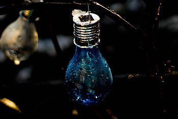Light bulb, close up, dark, blue colors HD wallpaper