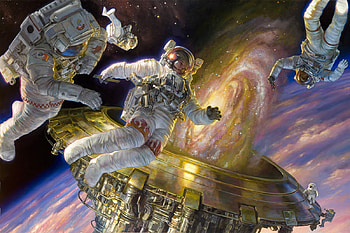 Portal, astronaut, fantasy, art, donato giancola, space, cosmos, luminos, cosmonaut HD wallpaper
