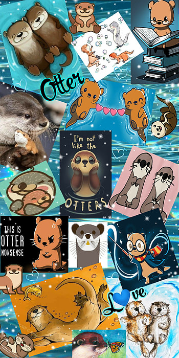 Otters, art, blue HD phone wallpaper