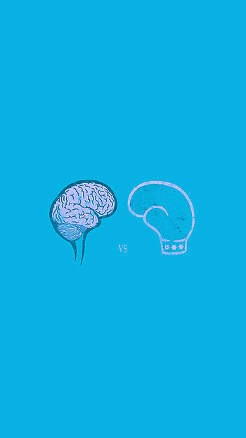 Brain VS Boxing Illust Blue Minimal Art HD phone wallpaper