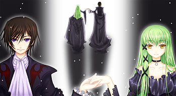 Lelouch & CC, suit, cc, dress, starts, code geass, light, love, lelouch, holding hands HD wallpaper
