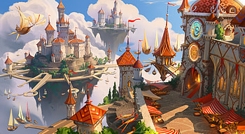 Islands of Castles, fantasy landscape, castle, vibrant colors, Digital artwork HD wallpaper