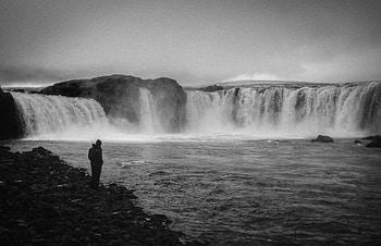 Nature, Miscellanea, Miscellaneous, Waterfall, Bw, Chb, Human, Person, Loneliness HD wallpaper