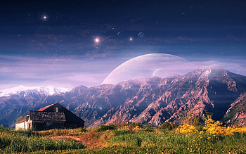 Sky, landscape, horizon, manipulation, moon HD wallpaper