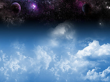 SPACE & CLOUDS, SPACE, SKY, WHITE, CLOUDS, STARS, PLANETS, BLUE HD wallpaper