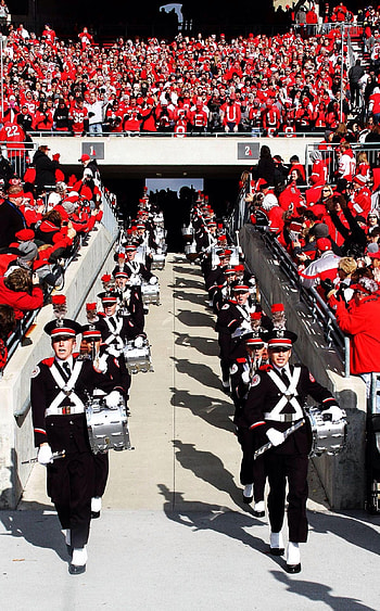 Ohio State marching band, College football pride, Energetic performance, Musical excellence HD phone wallpaper