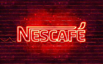 Nescafe red logo, , red brickwall, Nescafe logo, brands, Nescafe neon logo, Nescafe HD wallpaper