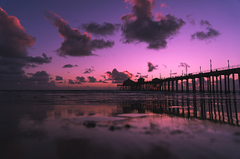 Nature, Sea, Twilight, Clouds, Beach, Pier, Dusk HD wallpaper