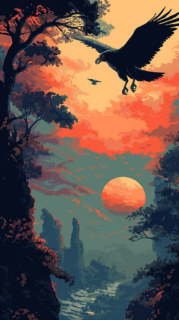 Majestic Black Bird Sunset, bird HD phone wallpaper