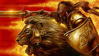 warrior, shield, lion, sword HD wallpaper