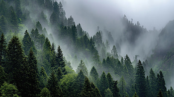 Misty Forest Mountains With Lush Green Trees, mountains, forest, trees, ai, nature HD wallpaper