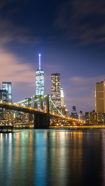 Brooklyn Bridge, , Cityscape, Night lights HD phone wallpaper