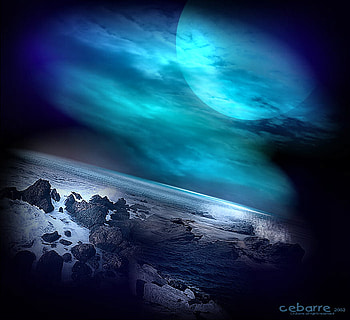 Coast in Blue, seaside, art, coast, beach, celestial, surf, shoreline, artwork, waves, painting, fantasy, cebarre HD wallpaper