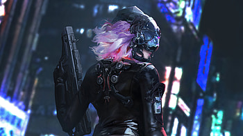 Cyber Girl Latex Suit With Gun , scifi, cyberpunk, artist, artwork, digital-art, artstation HD wallpaper