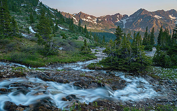 Winding stream in the Rocky Mountains, Colorado, river, sky, rocks, usa, trees HD wallpaper