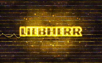 Liebherr yellow logo, , yellow brickwall, Liebherr logo, brands, Liebherr neon logo, Liebherr HD wallpaper