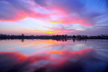 Nature, Sunset, Sky, Horizon, Lake, Reflection HD wallpaper