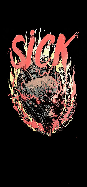 Sick, head, art, wolf, fire, wild HD phone wallpaper