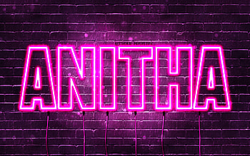 Happy Birtay Anitha, , pink neon lights, Anitha name, creative, Anitha Happy Birtay, Anitha Birtay, popular french female names, with Anitha name, Anitha HD wallpaper