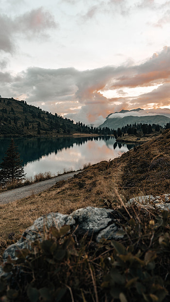 Nature, Trees, Mountains, Clouds, Lake HD phone wallpaper