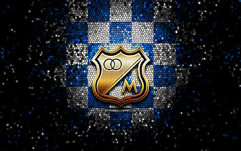 Millonarios FC, glitter logo, Categoria Primera A, blue white checkered background, soccer, colombian football club, Millonarios logo, mosaic art, football, FC Millonarios, Colombian football league HD wallpaper