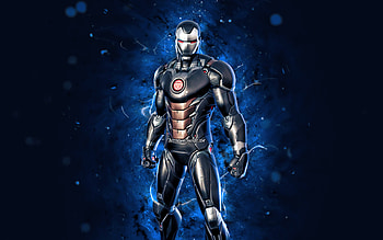 War Machine, , blue neon lights, Fortnite Battle Royale, Fortnite characters, War Machine Skin, Fortnite, War Machine Fortnite HD wallpaper