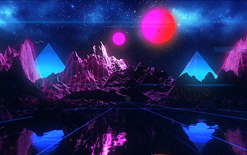 abstract 3D landscape, creative, neon rays, abstract 3D mountains, abstract mountains, moon, abstract nature HD wallpaper