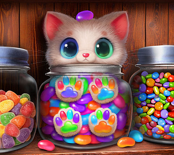 Jelly Bean Toes, colorful, pisici, fantasy, cute, cat, jelly bean, paw, candy, piper thibodeau HD wallpaper