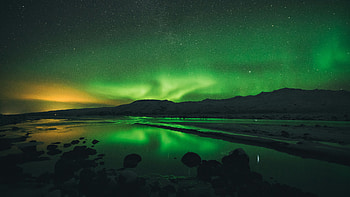 Long Exposure Northern Lights, northern-lights, nature, mountains, lake, aurora, reflection HD wallpaper
