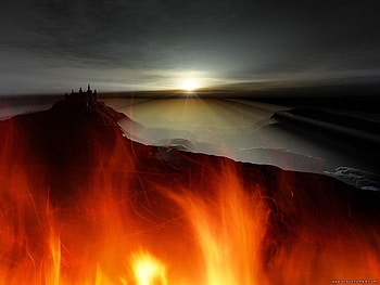 Dangerous threat, fire, dark sky, sunset, red HD wallpaper