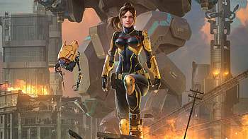 Warrior Fantasy Girl With Robot , fantasy-girls, robot, artist, artwork, digital-art HD wallpaper