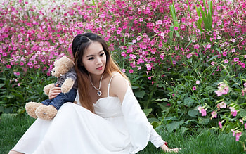 Lovely Girl, model, flowers, sitting, woman HD wallpaper