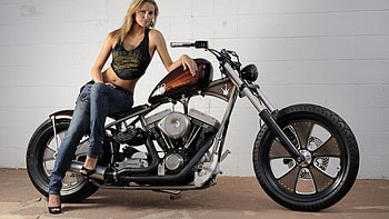 beauty and the beast, motorcycle, girl, blonde, chopper HD wallpaper