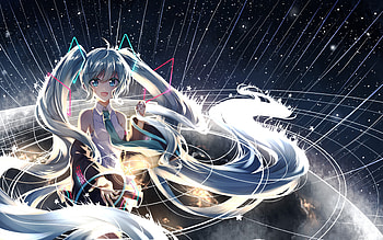 Hatsune Miku, space, Vocaloid, manga, Vocaloid characters, neon rays, Hatsune Miku Vocaloid HD wallpaper