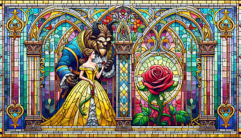 Enchanted Beauty and the Beast Stained Glass, Beauty And The Beast (1991), stained glass, fairy tale, romance, Artwork HD wallpaper