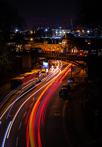 Lights, View From Above, Dark, Long Exposure, Night City, Street HD phone wallpaper