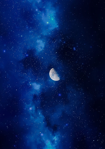 Moon, night, stars, clouds, half-moon HD phone wallpaper