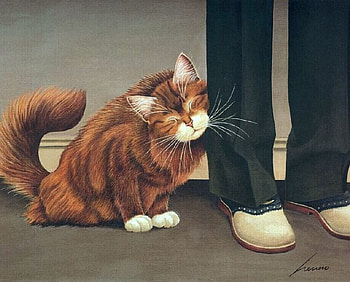 By Lowell Herrero, kitten, lowell herrero, painting, art, cat, shoe HD wallpaper