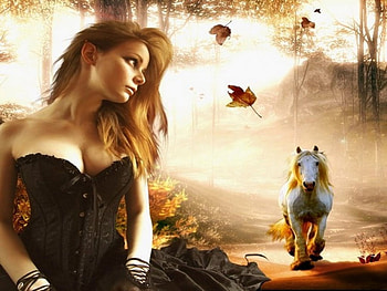 Feel last Summer, horse, fantasy, light, woman HD wallpaper