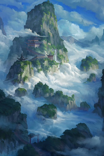 Art, Rocks, Fog, Pagoda, Temple HD phone wallpaper