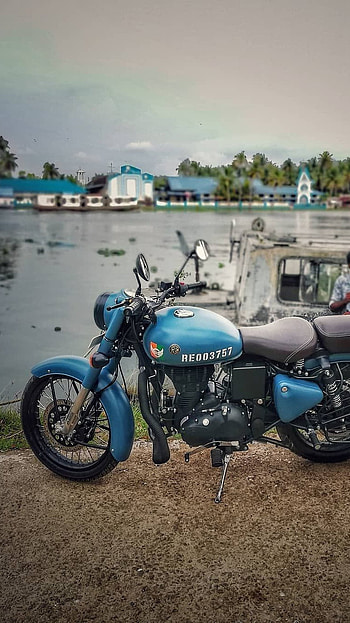 Bullet Bike, Blue Bullet Bike, Blue Bike, Royal Enfield HD phone wallpaper
