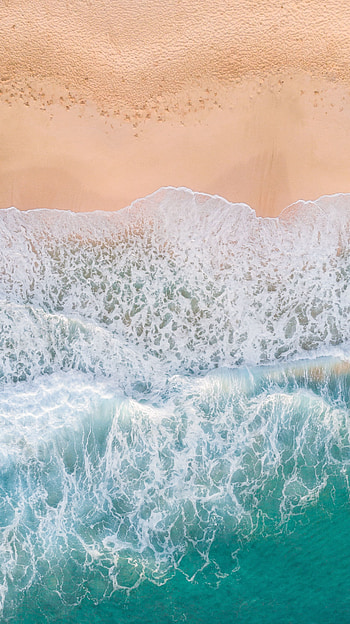 Waves, beach, aerial view, sea HD phone wallpaper