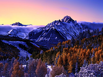 Winter Evening in the Mountains, winter, snow, trees, nature, mountains, forest, evening HD wallpaper