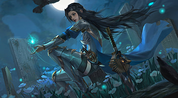 Sorceress, blue, night, moon, chon d, luns, girl, chond, fanasy, bird HD wallpaper