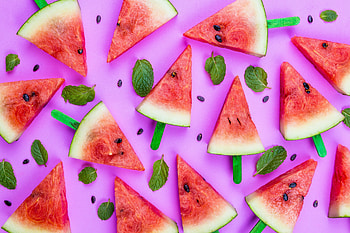 Summer, watermelon, leaves, piece HD wallpaper