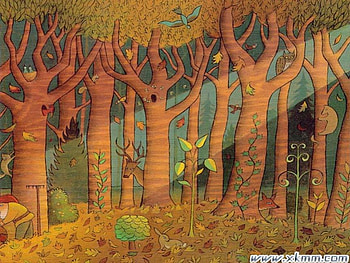 The Woods, sunbeam, woods, deer, trees, fox, owl, rabbit HD wallpaper
