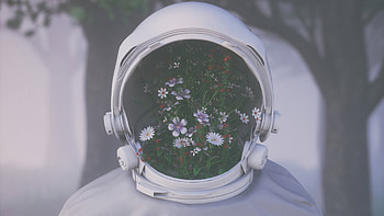 Astronaut Face Reveal , astronaut, flowers, graphy, manipulation, artstation HD wallpaper