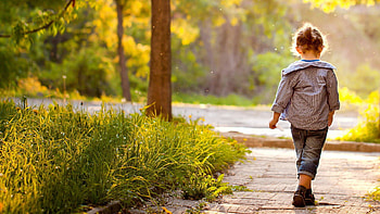 Backside Of Cute Little Girl Is Walking On Path In Nature Background Cute HD wallpaper
