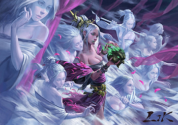 Ghosts, blue, art, chin likhui, girl, pink, ghost, fantasy, spirtis, luminos HD wallpaper